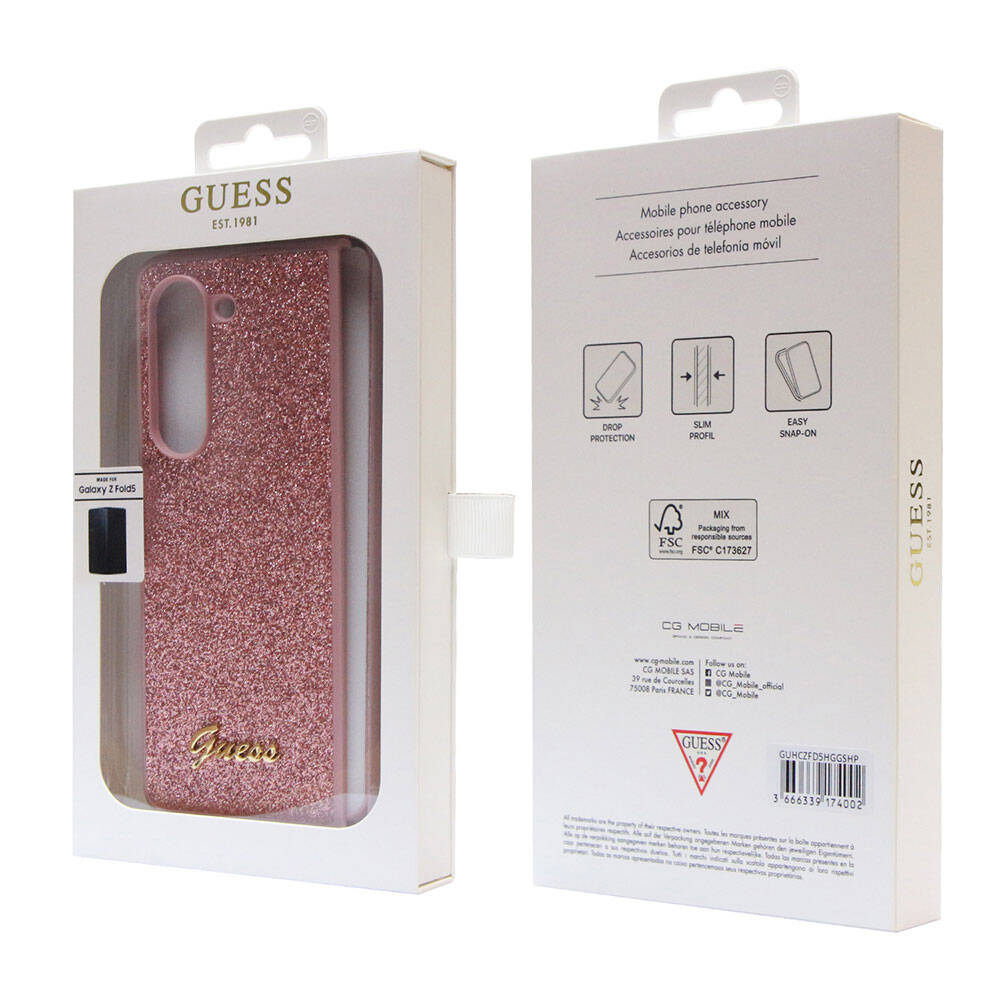 Galaxy Z Fold 5 Kılıf Guess Orjinal Lisanslı Yazı Logolu Glitter Script Kapak Gold