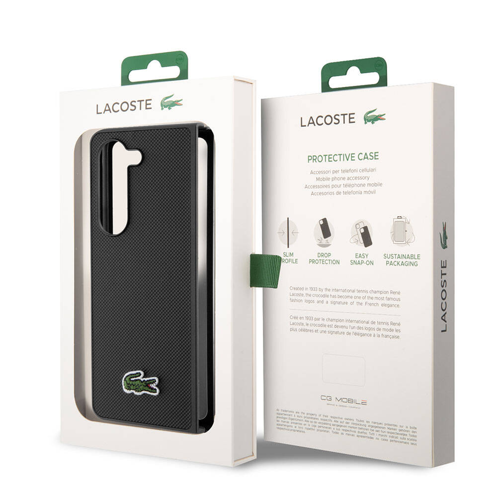 Galaxy Z Fold 5 Kılıf Lacoste Orjinal Lisanslı PU Pike Desenli Arka Yüzey İkonik Timsah Dokuma Logolu Kılıf Lacivert