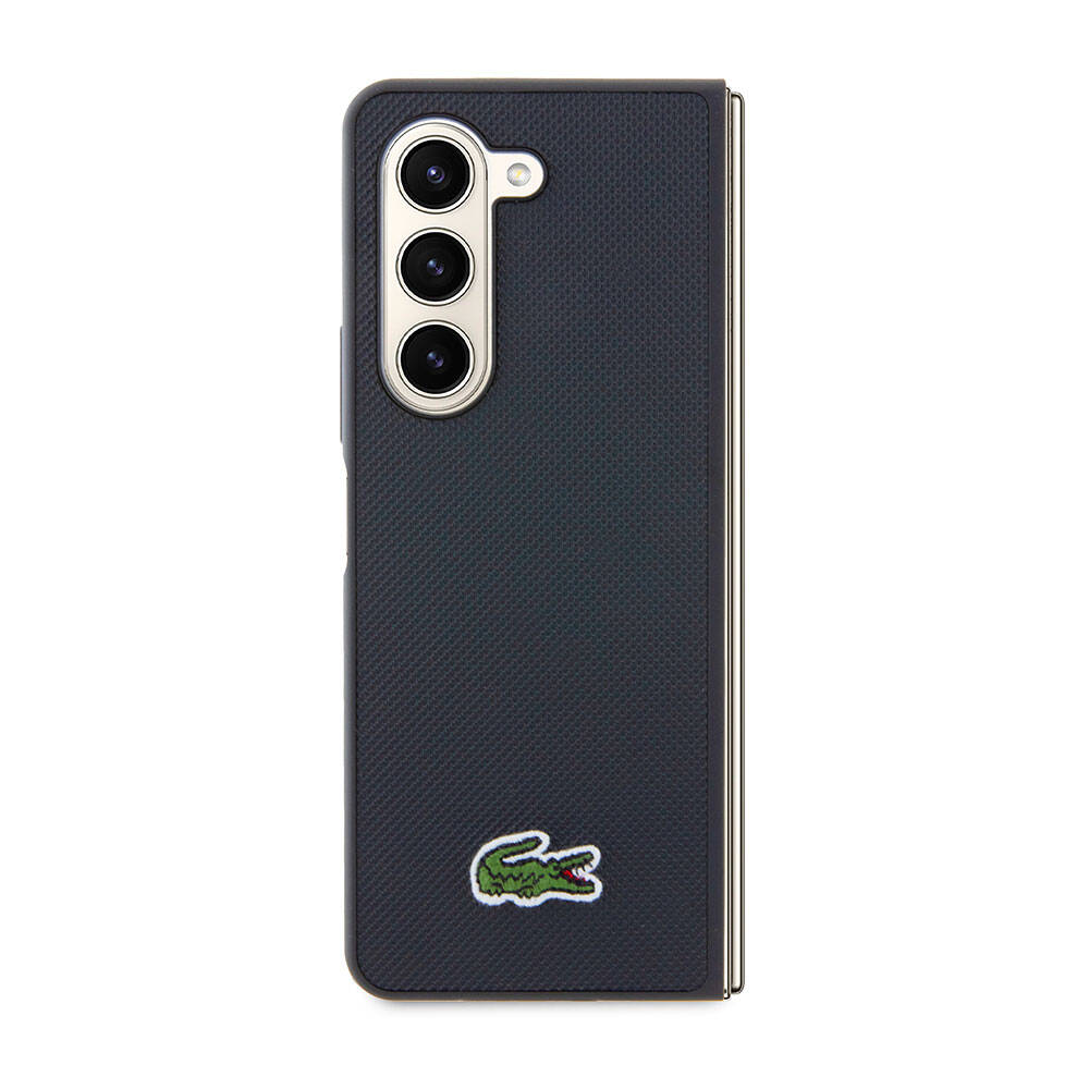 Galaxy Z Fold 5 Kılıf Lacoste Orjinal Lisanslı PU Pike Desenli Arka Yüzey İkonik Timsah Dokuma Logolu Kılıf Lacivert