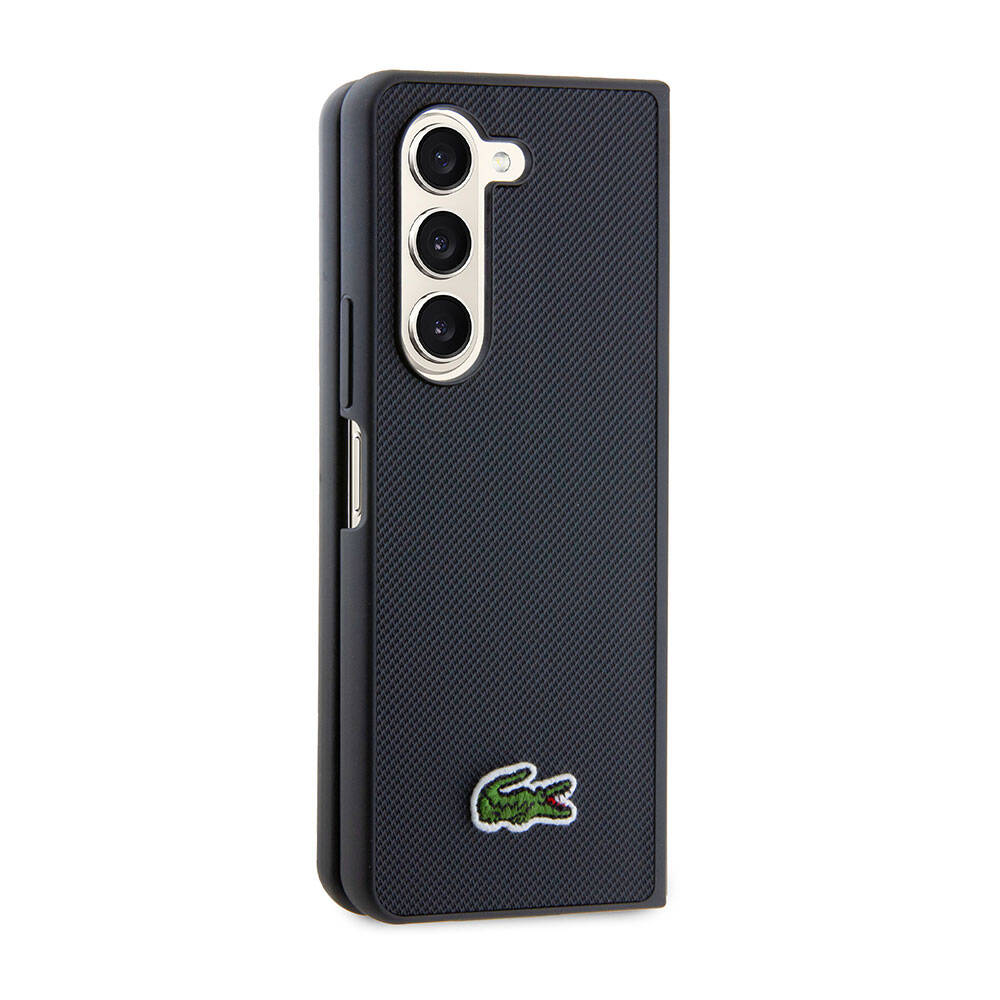 Galaxy Z Fold 5 Kılıf Lacoste Orjinal Lisanslı PU Pike Desenli Arka Yüzey İkonik Timsah Dokuma Logolu Kılıf Kırmızı