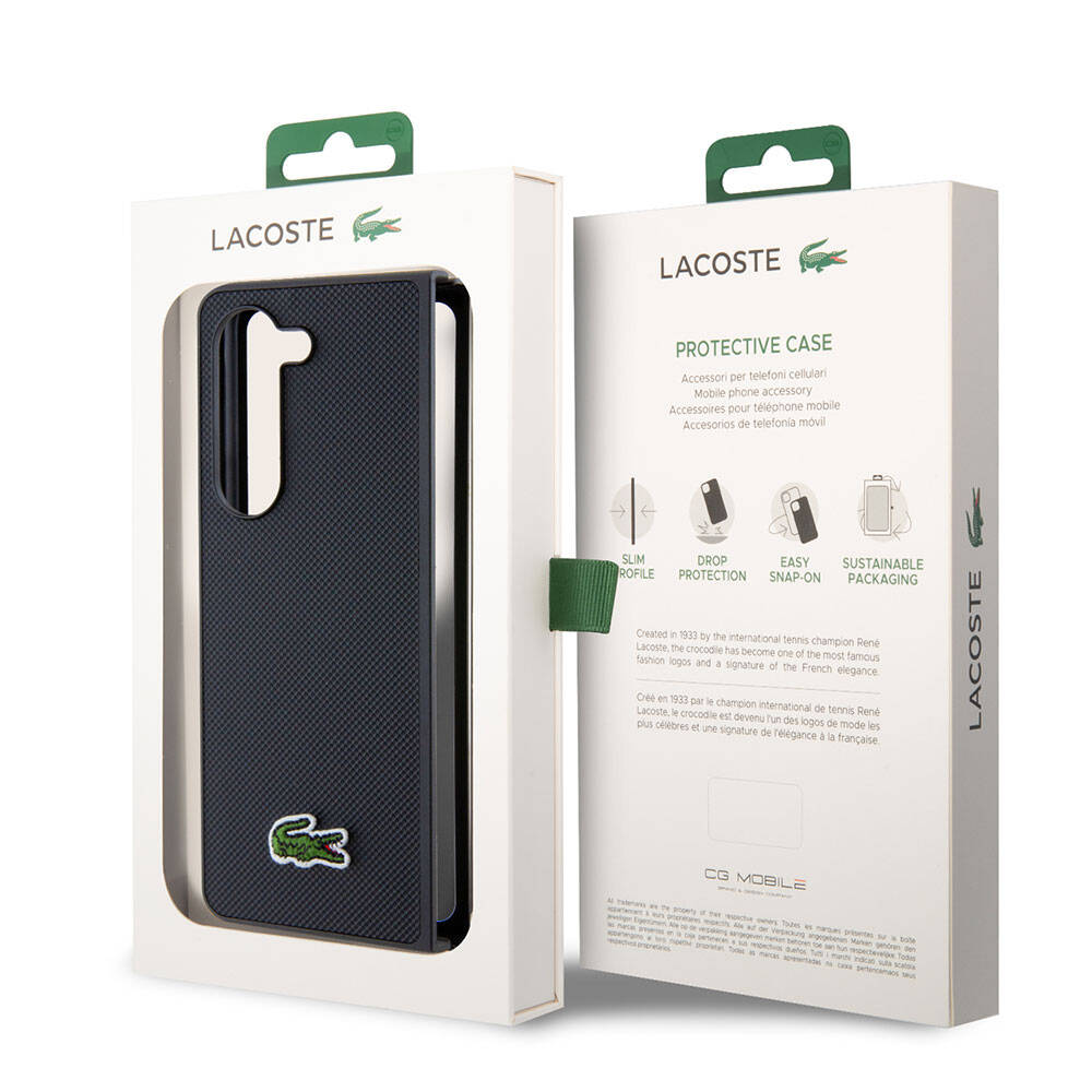 Galaxy Z Fold 5 Kılıf Lacoste Orjinal Lisanslı PU Pike Desenli Arka Yüzey İkonik Timsah Dokuma Logolu Kılıf Kırmızı