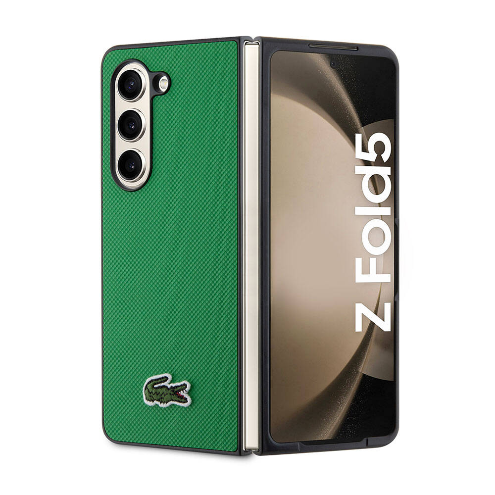 Galaxy Z Fold 5 Kılıf Lacoste Orjinal Lisanslı PU Pike Desenli Arka Yüzey İkonik Timsah Dokuma Logolu Kılıf Yeşil