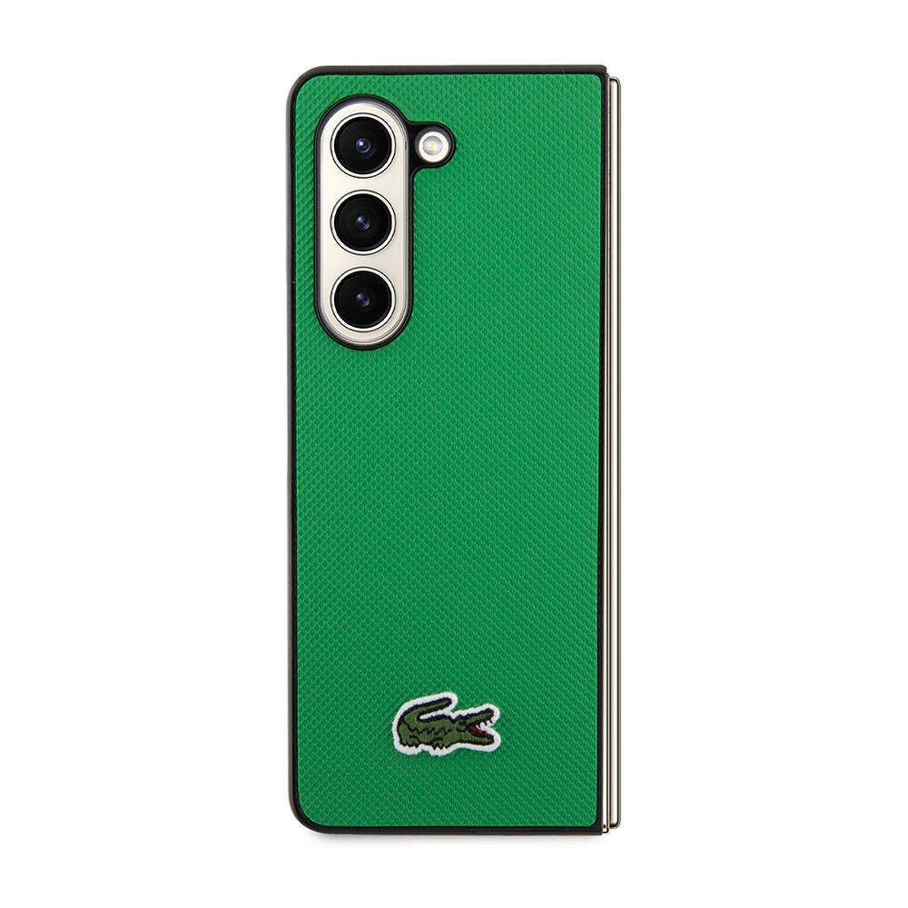 Galaxy Z Fold 5 Kılıf Lacoste Orjinal Lisanslı PU Pike Desenli Arka Yüzey İkonik Timsah Dokuma Logolu Kılıf Kırmızı