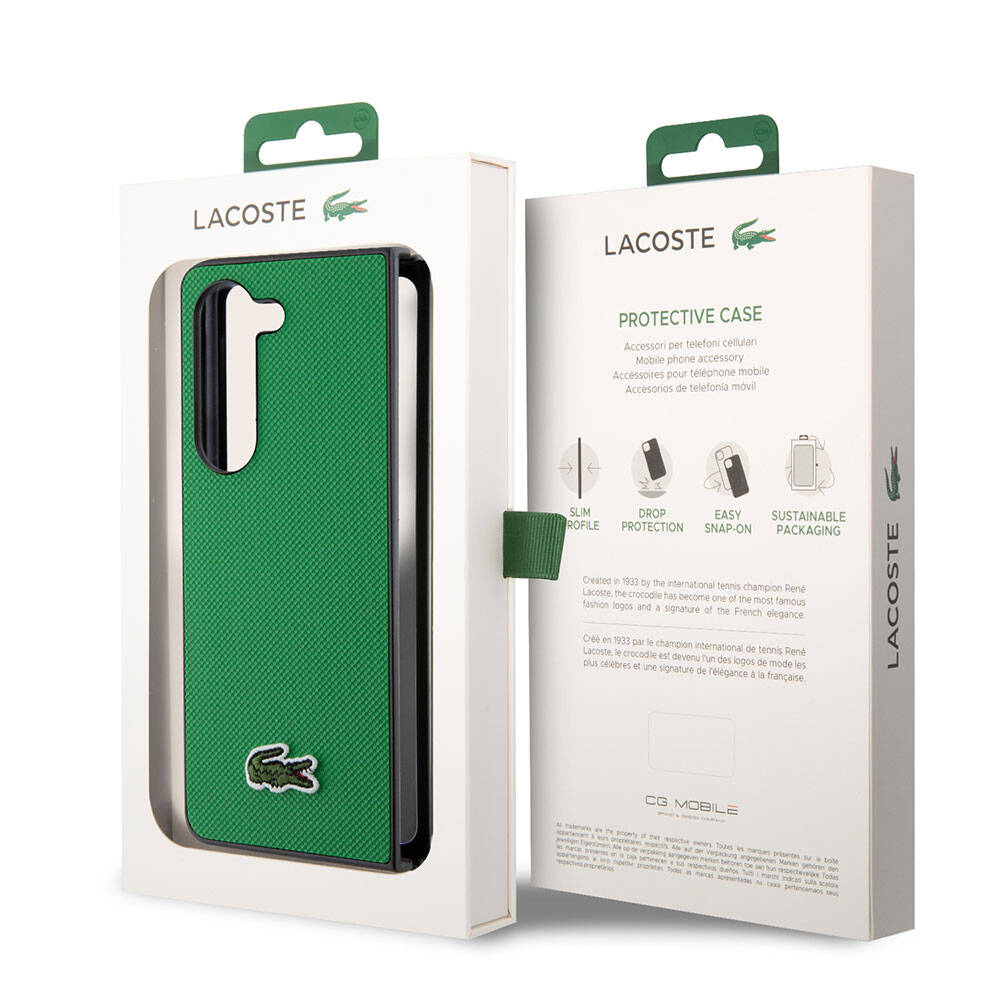 Galaxy Z Fold 5 Kılıf Lacoste Orjinal Lisanslı PU Pike Desenli Arka Yüzey İkonik Timsah Dokuma Logolu Kılıf Kırmızı