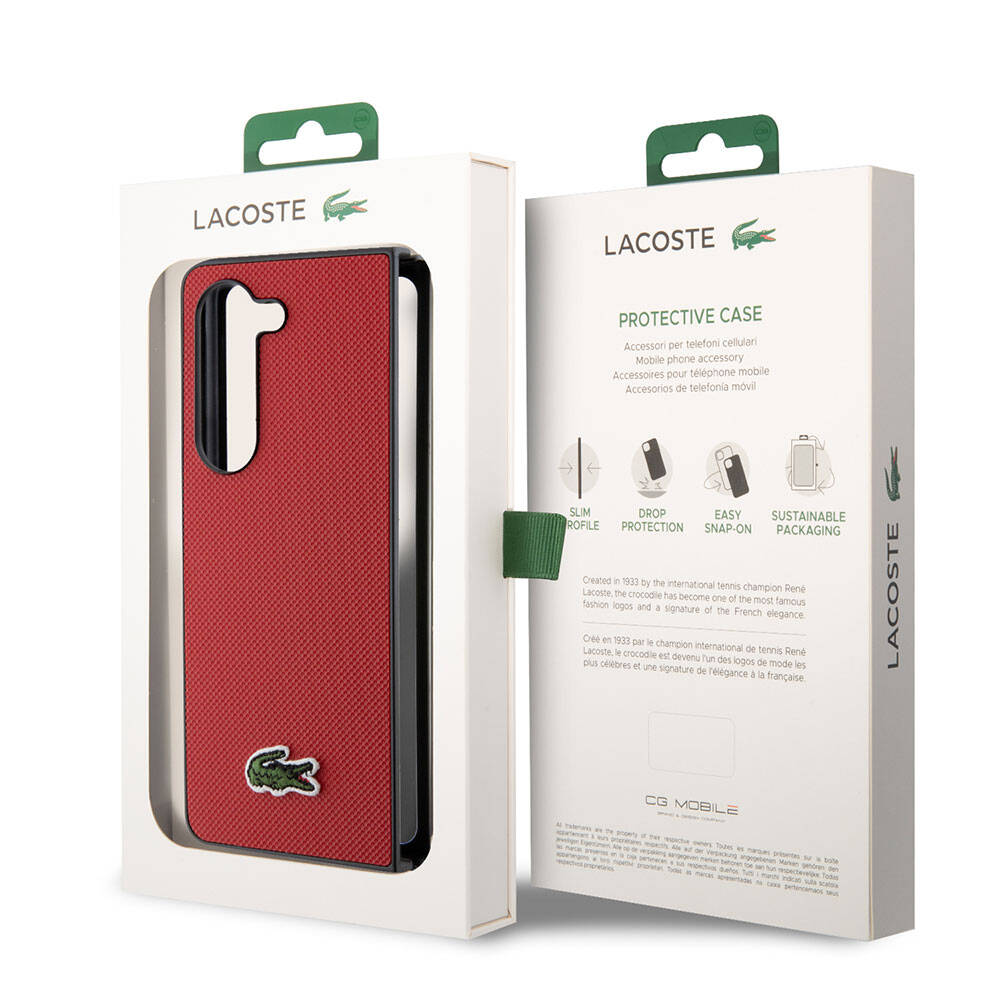 Galaxy Z Fold 5 Kılıf Lacoste Orjinal Lisanslı PU Pike Desenli Arka Yüzey İkonik Timsah Dokuma Logolu Kılıf Lacivert