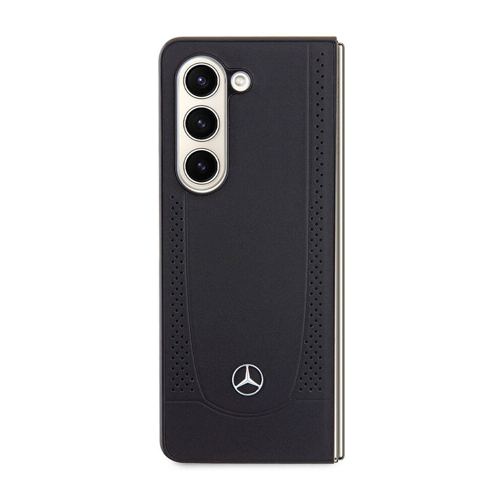 Galaxy Z Fold 5 Kılıf Mercedes Benz Orjinal Lisanslı Metal Yıldız Logolu Urban Deri Kılıf Siyah