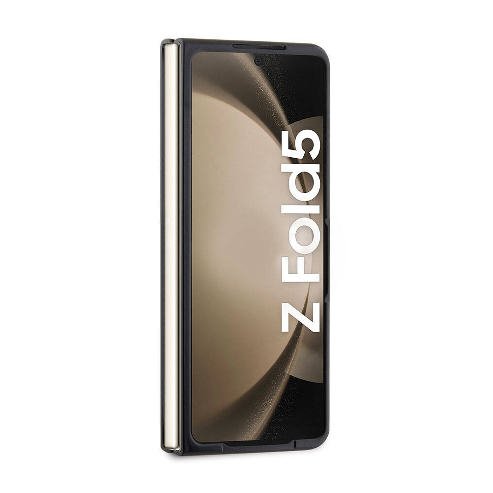 Galaxy Z Fold 5 Kılıf Mercedes Benz Orjinal Lisanslı Metal Yıldız Logolu Urban Deri Kılıf Siyah