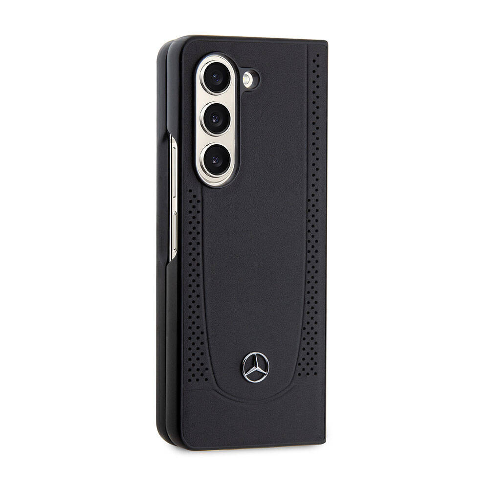Galaxy Z Fold 5 Kılıf Mercedes Benz Orjinal Lisanslı Metal Yıldız Logolu Urban Deri Kılıf Siyah