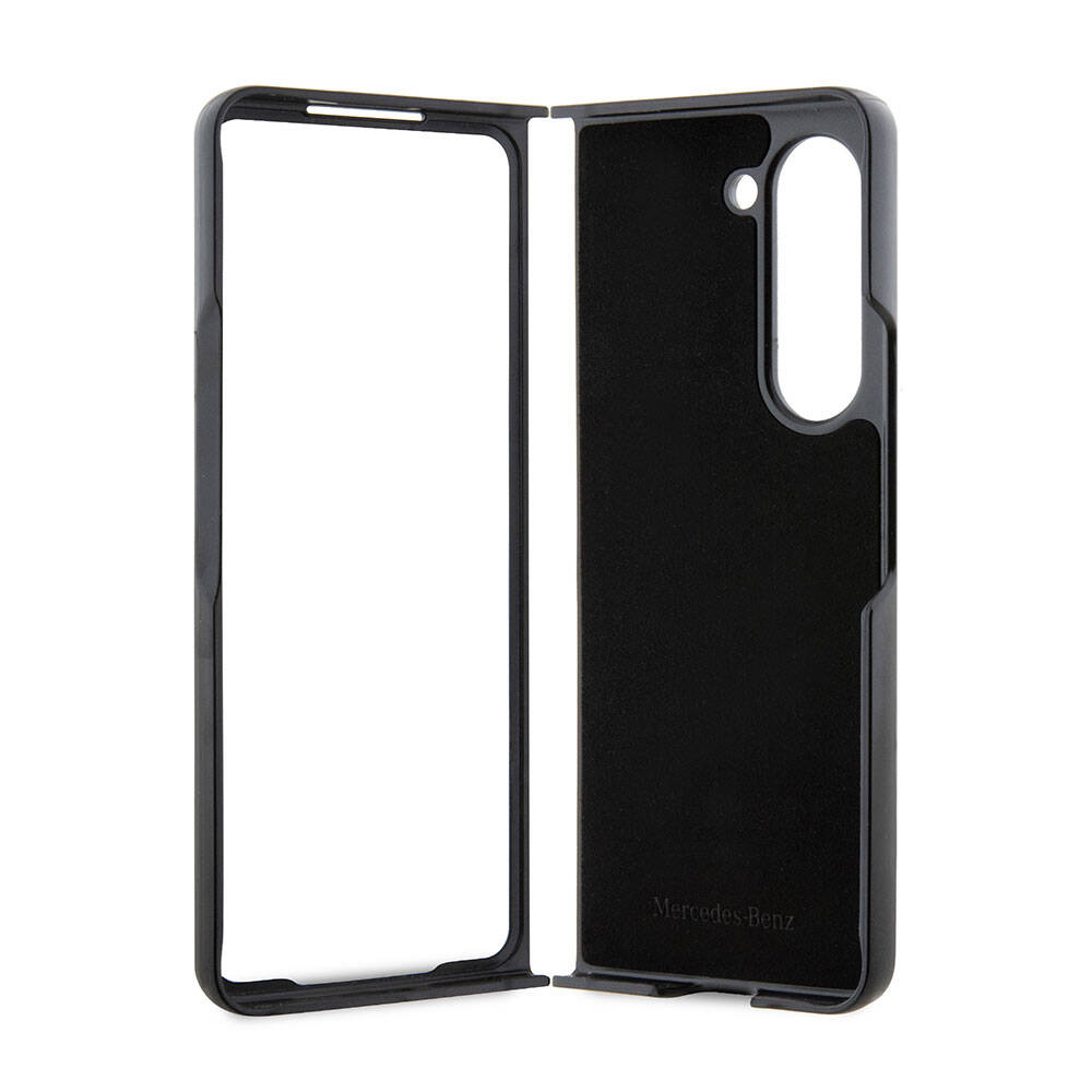 Galaxy Z Fold 5 Kılıf Mercedes Benz Orjinal Lisanslı Metal Yıldız Logolu Urban Deri Kılıf Siyah