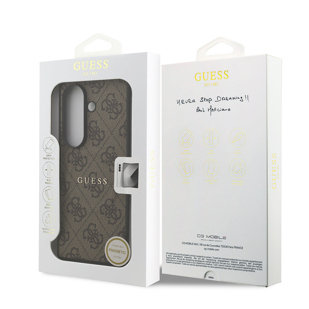 Galaxy Z Fold 7 Kılıf Guess Orjinal Lisanslı M-safe Şarj Özellikli 4G Desen Yazı Logolu Kapak Pembe