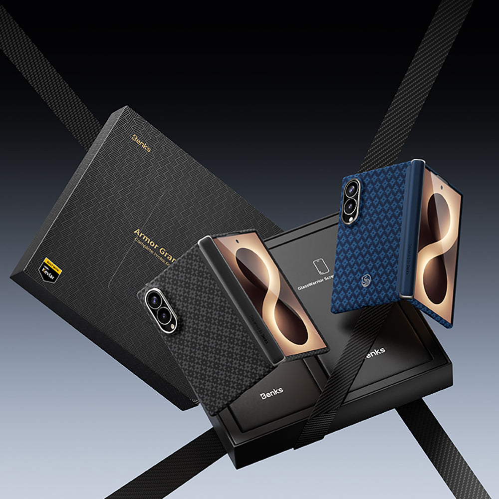 Galaxy Z Fold 8 Benks ArmorAir ArmorGrid Grand Combo Üçlü Aksesuar Seti (Ön Arka Kevlar Karbon Kapak + Ekran Koruyucu) Mavi
