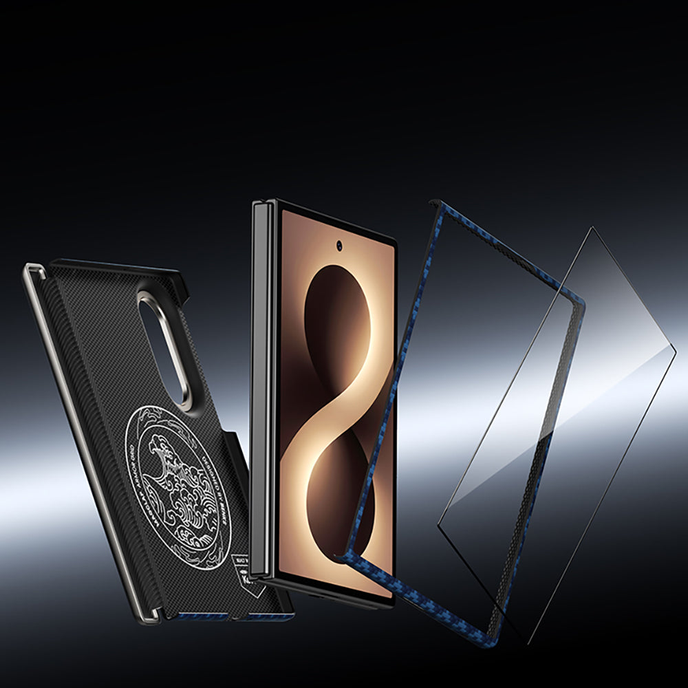 Galaxy Z Fold 8 Benks ArmorAir ArmorGrid Grand Combo Üçlü Aksesuar Seti (Ön Arka Kevlar Karbon Kapak + Ekran Koruyucu) Mavi