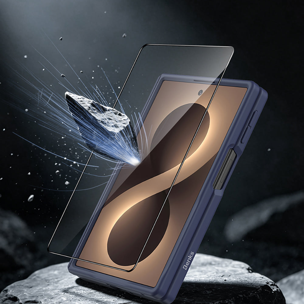 Galaxy Z Fold 8 Benks ArmorPro ArmorGrid Grand Combo Üçlü Aksesuar Seti (Ön Arka Kevlar Karbon Kapak + Ekran Koruyucu) Mavi