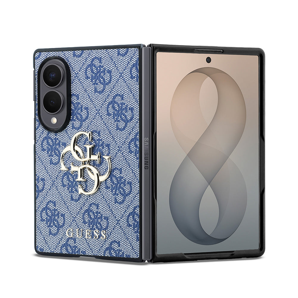 Galaxy Z Fold 8 Kılıf Guess Orjinal Lisanslı 4G Desenli Metal Büyük 4G ve Yazı Logolu Kapak Mavi
