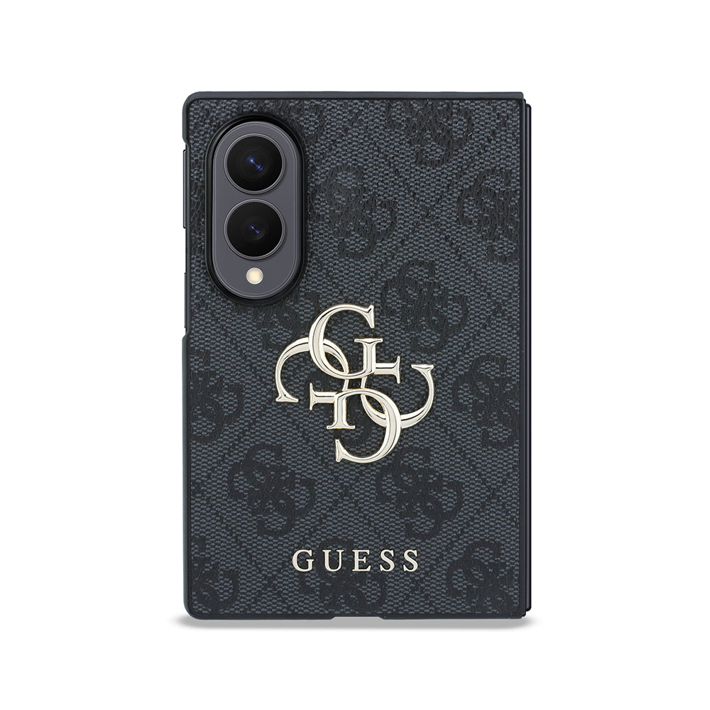 Galaxy Z Fold 8 Kılıf Guess Orjinal Lisanslı 4G Desenli Metal Büyük 4G ve Yazı Logolu Kapak Siyah
