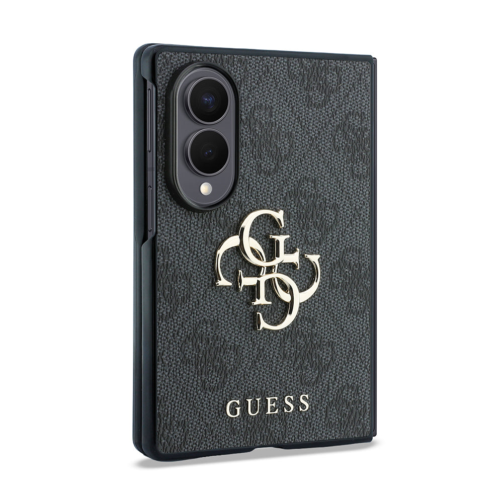 Galaxy Z Fold 8 Kılıf Guess Orjinal Lisanslı 4G Desenli Metal Büyük 4G ve Yazı Logolu Kapak Siyah