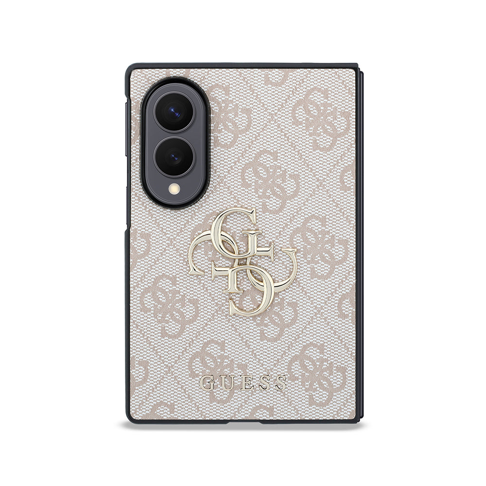 Galaxy Z Fold 8 Kılıf Guess Orjinal Lisanslı 4G Desenli Metal Büyük 4G ve Yazı Logolu Kapak Pembe