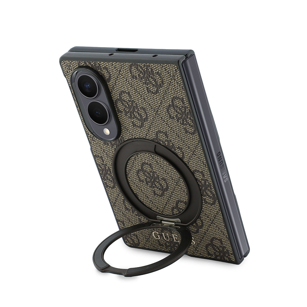 Galaxy Z Fold 8 Kılıf Guess Orjinal Lisanslı M-safe Şarj Özellikli 360 Derece Dönebilen Standlı PU Metal Logolu Kapak Kahverengi