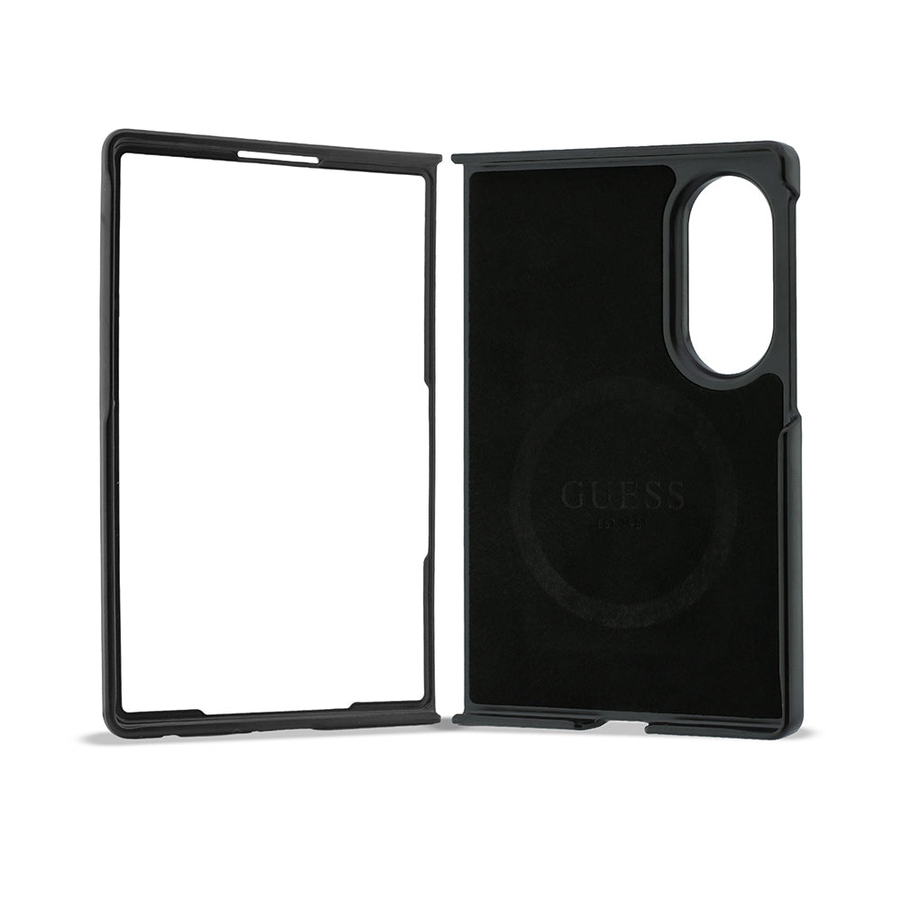 Galaxy Z Fold 8 Kılıf Guess Orjinal Lisanslı M-safe Şarj Özellikli 360 Derece Dönebilen Standlı PU Metal Logolu Kapak Kahverengi