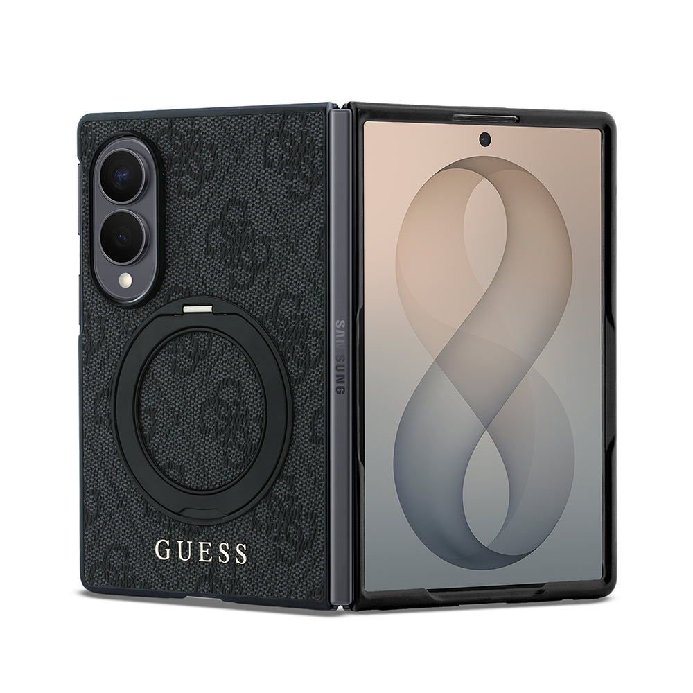 Galaxy Z Fold 8 Kılıf Guess Orjinal Lisanslı M-safe Şarj Özellikli 360 Derece Dönebilen Standlı PU Metal Logolu Kapak Siyah