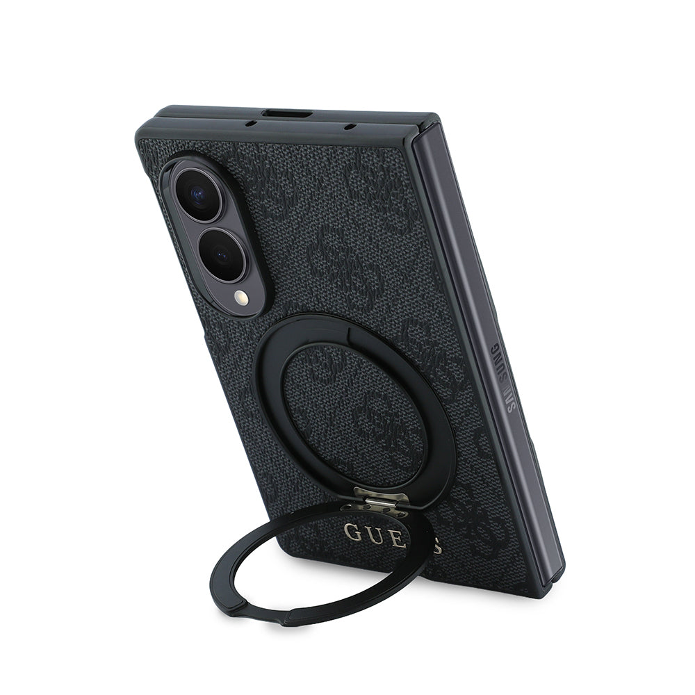 Galaxy Z Fold 8 Kılıf Guess Orjinal Lisanslı M-safe Şarj Özellikli 360 Derece Dönebilen Standlı PU Metal Logolu Kapak Siyah