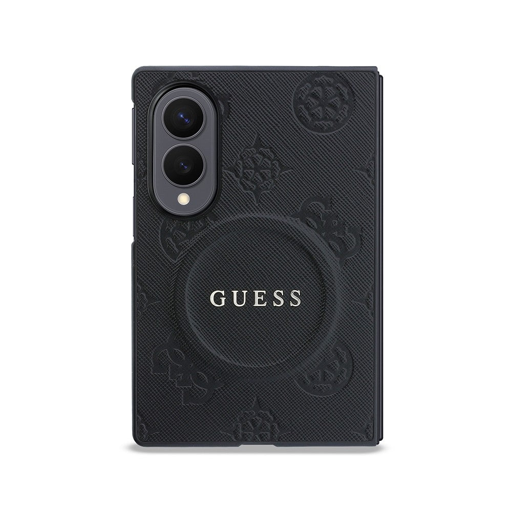 Galaxy Z Fold 8 Kılıf Guess Orjinal Lisanslı M-safe Şarj Özellikli Peony Sıcak Baskılı Klasik Yazı Logolu Saffiano Kapak Siyah