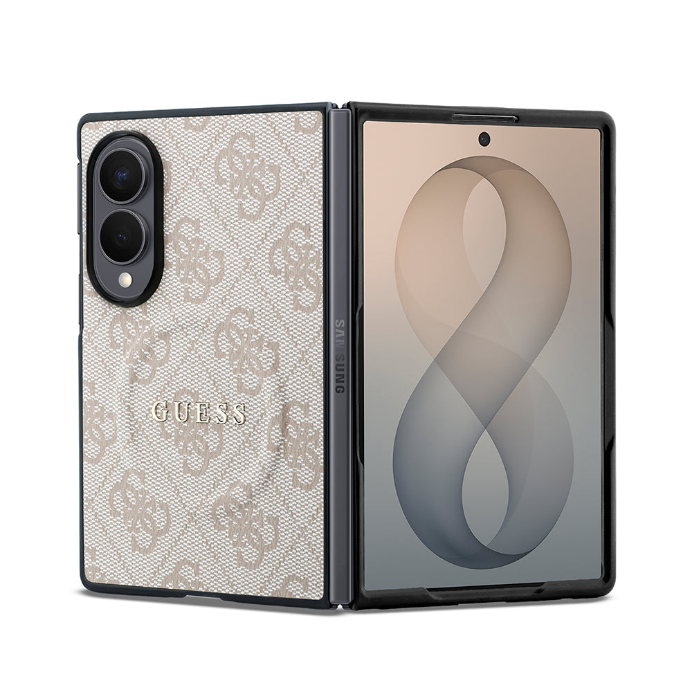 Galaxy Z Fold 8 Kılıf Guess Orjinal Lisanslı M-safe Şarj Özellikli PU Deri 4G Desenli Yazı Logolu Kapak Pembe