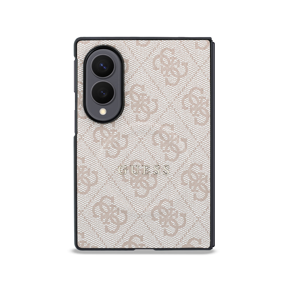 Galaxy Z Fold 8 Kılıf Guess Orjinal Lisanslı M-safe Şarj Özellikli PU Deri 4G Desenli Yazı Logolu Kapak Pembe