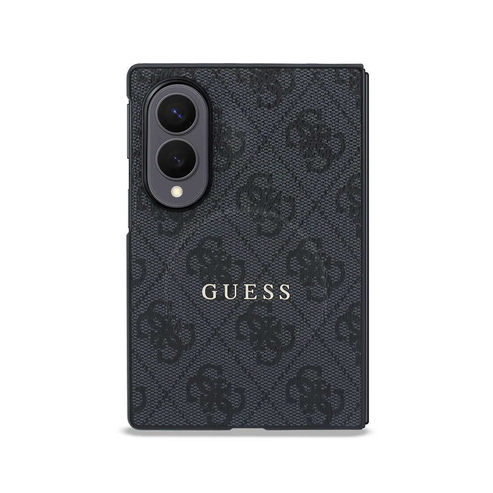 Galaxy Z Fold 8 Kılıf Guess Orjinal Lisanslı M-safe Şarj Özellikli PU Deri 4G Desenli Yazı Logolu Kapak Siyah