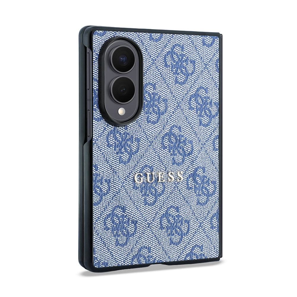 Galaxy Z Fold 8 Kılıf Guess Orjinal Lisanslı M-safe Şarj Özellikli PU Deri 4G Desenli Yazı Logolu Kapak Mavi