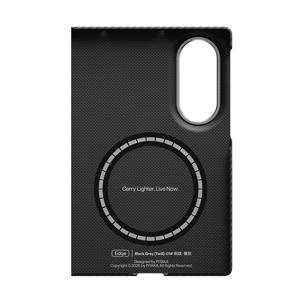 Galaxy Z Fold 8 Kılıf M-safe Şarj Özellikli 600D Aramid Karbon Fiber Pitaka Edge Serisi Black-Grey Twill Kapak Siyah-Gri