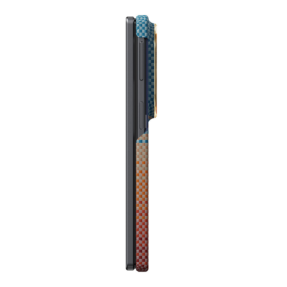 Galaxy Z Fold 8 Kılıf M-safe Şarj Özellikli Aramid Karbon Fiber Pitaka Sunset 2.0 California Dream Serisi Kapak Mavi-Kahverengi