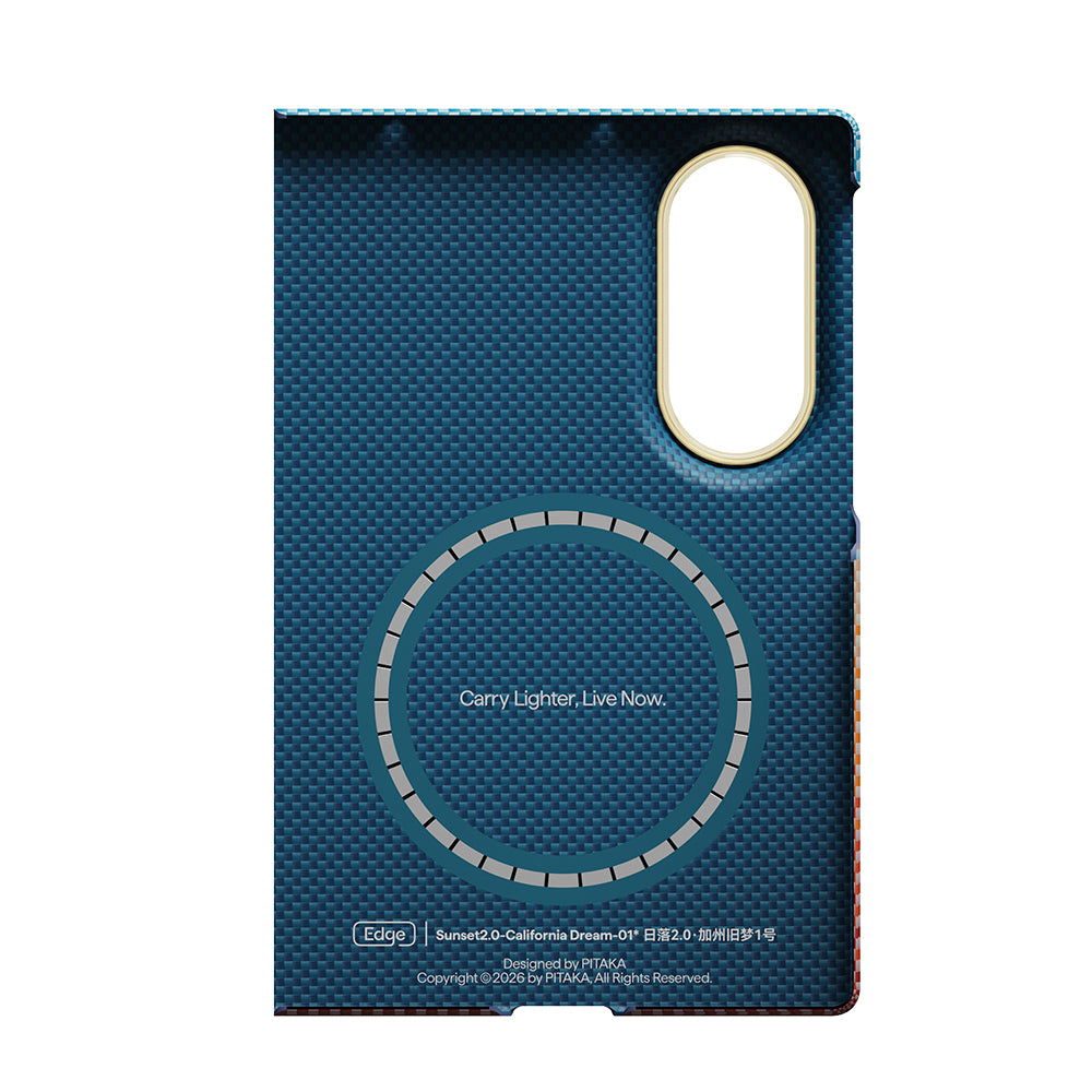 Galaxy Z Fold 8 Kılıf M-safe Şarj Özellikli Aramid Karbon Fiber Pitaka Sunset 2.0 California Dream Serisi Kapak Mavi-Kahverengi