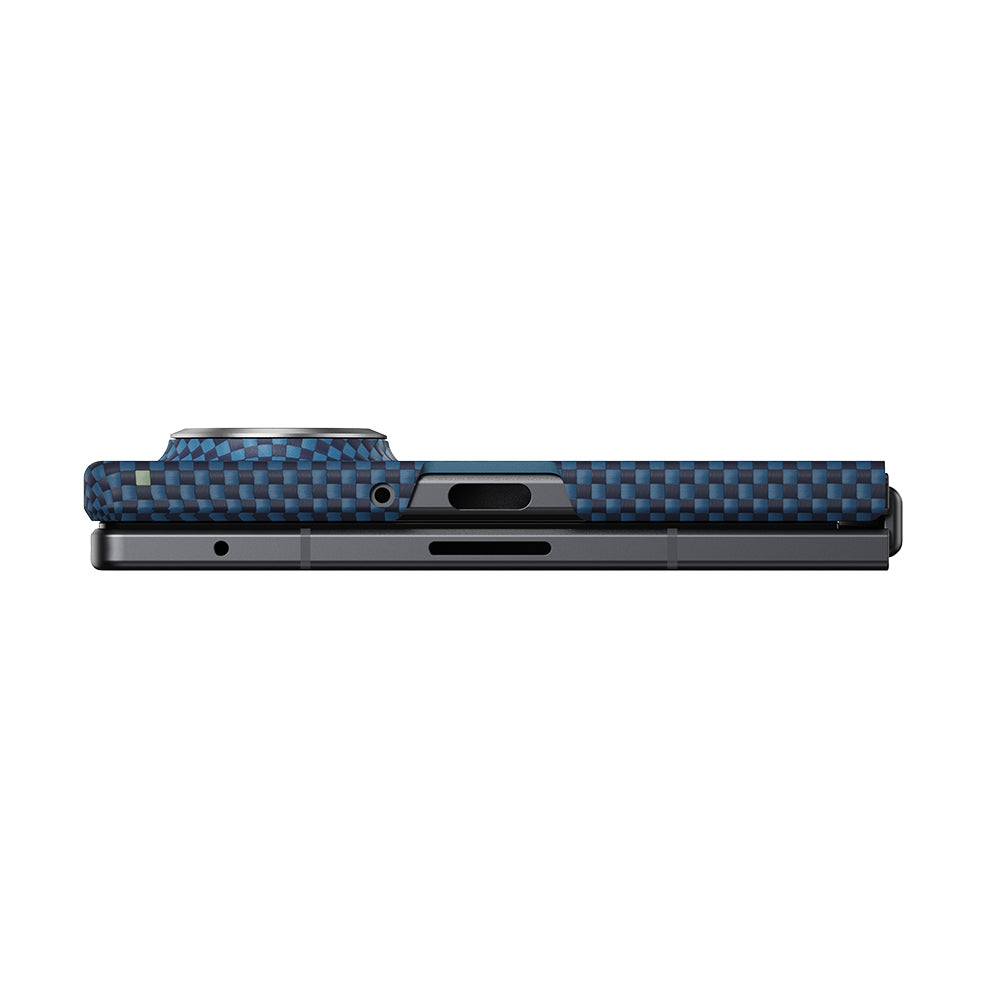 Galaxy Z Fold 8 Kılıf M-safe Şarj Özellikli Aramid Karbon Fiber Pitaka Tactile Woven Sunset-Moonrise Serisi Kapak Mavi