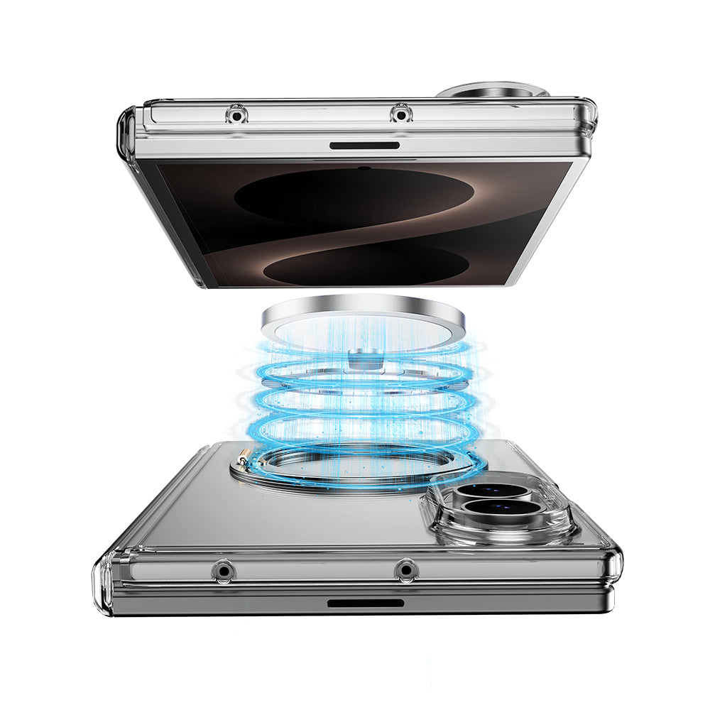 Galaxy Z Fold 8 Kılıf M-safe Şarj Özellikli Transparan Sert PC Wlons Pita Standlı Kapak Şeffaf