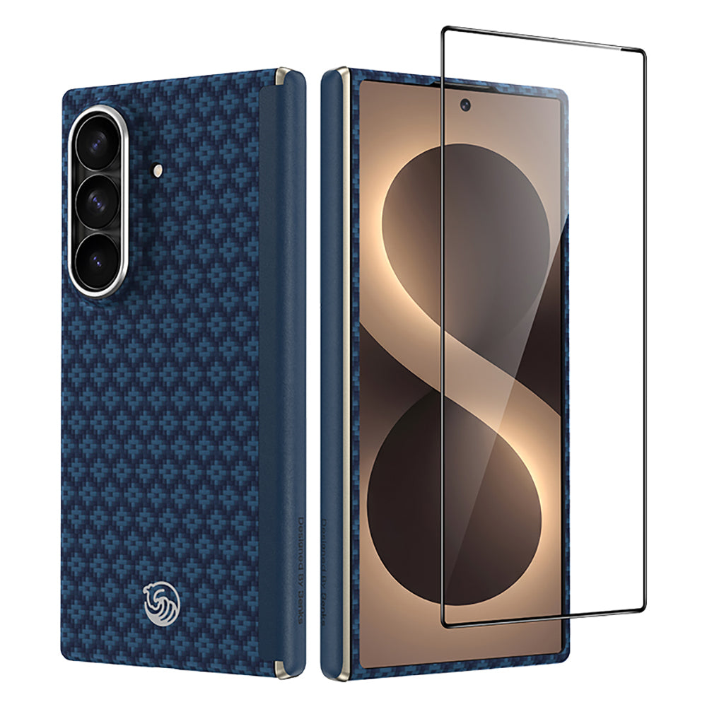Galaxy Z Fold 8 Ultra Benks ArmorAir ArmorGrid Grand Combo Üçlü Aksesuar Seti (Ön Arka Kevlar Karbon Kapak + Ekran Koruyucu) Mavi