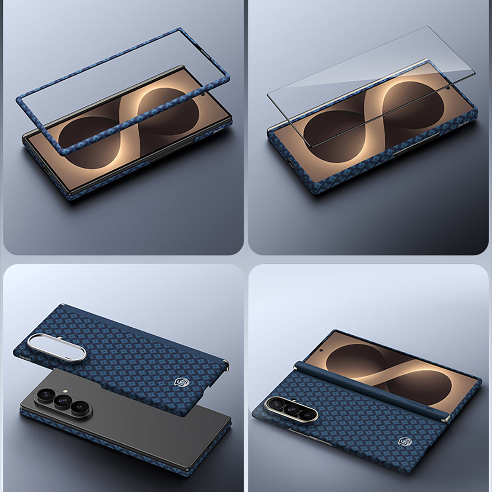 Galaxy Z Fold 8 Ultra Benks ArmorAir ArmorGrid Grand Combo Üçlü Aksesuar Seti (Ön Arka Kevlar Karbon Kapak + Ekran Koruyucu) Mavi