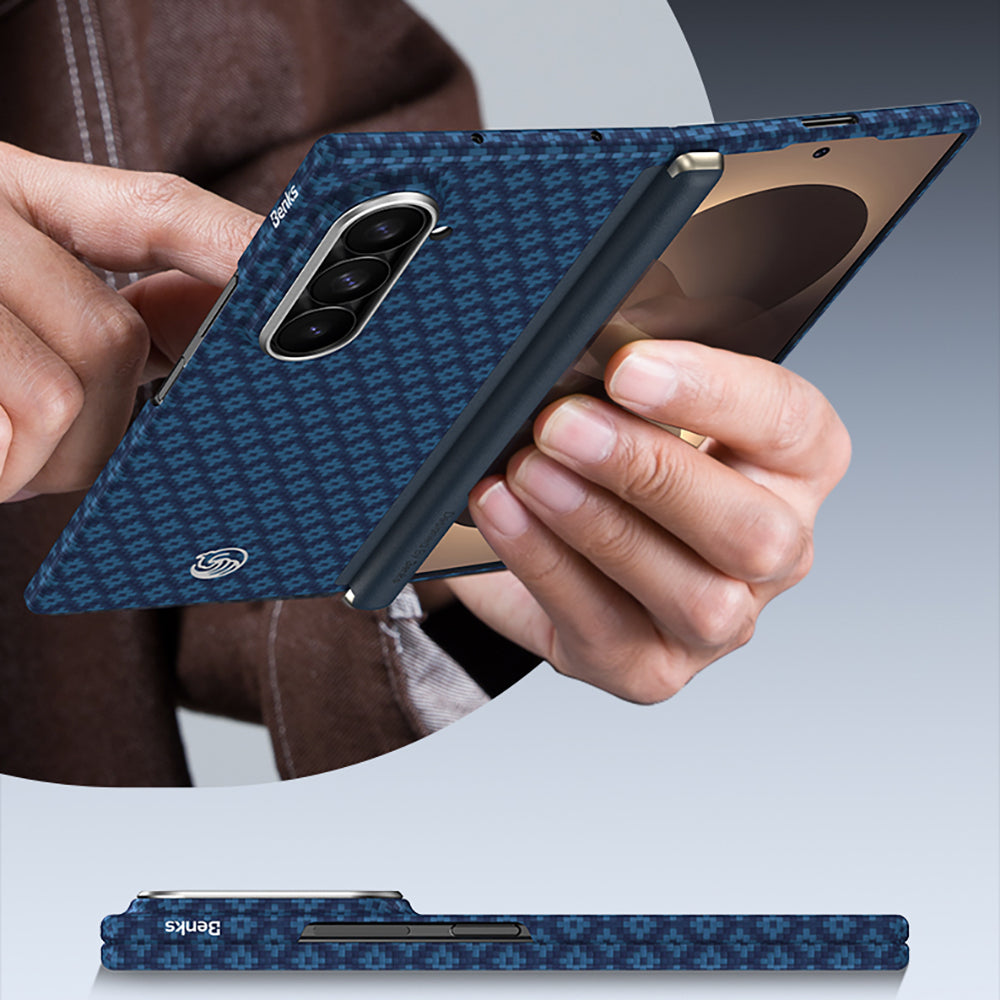 Galaxy Z Fold 8 Ultra Benks ArmorAir ArmorGrid Grand Combo Üçlü Aksesuar Seti (Ön Arka Kevlar Karbon Kapak + Ekran Koruyucu) Mavi