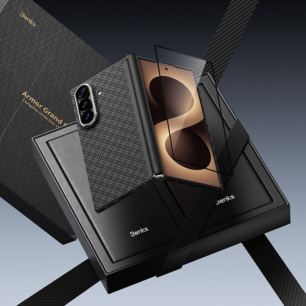 Galaxy Z Fold 8 Ultra Benks ArmorAir ArmorGrid Grand Combo Üçlü Aksesuar Seti (Ön Arka Kevlar Karbon Kapak + Ekran Koruyucu) Siyah