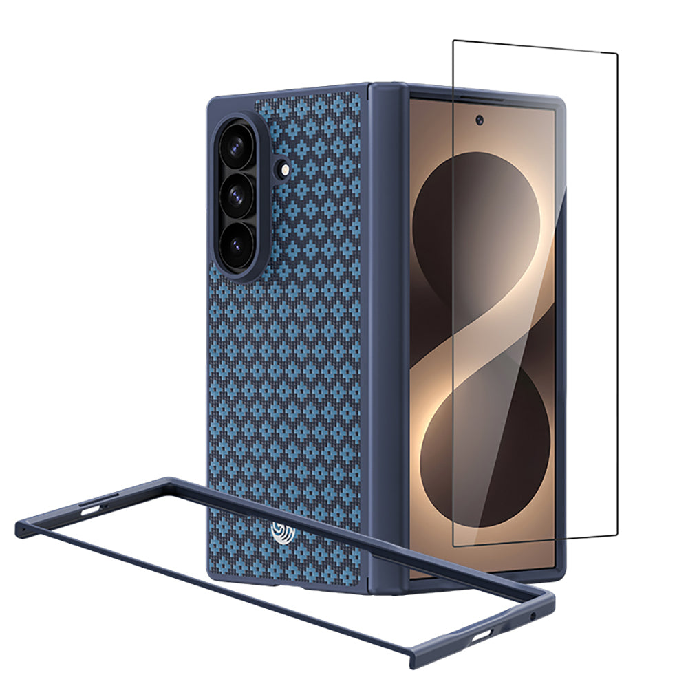 Galaxy Z Fold 8 Ultra Benks ArmorPro ArmorGrid Grand Combo Üçlü Aksesuar Seti (Ön Arka Kevlar Karbon Kapak + Ekran Koruyucu) Mavi