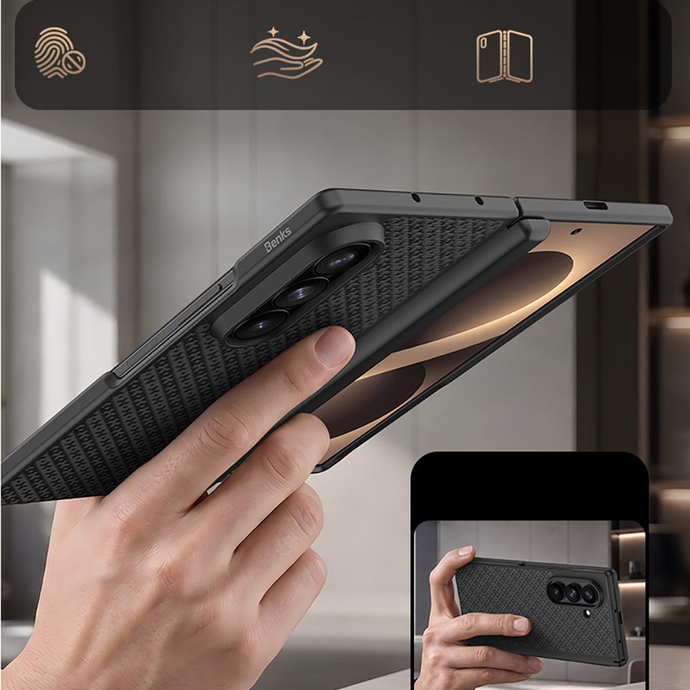 Galaxy Z Fold 8 Ultra Benks ArmorPro ArmorGrid Grand Combo Üçlü Aksesuar Seti (Ön Arka Kevlar Karbon Kapak + Ekran Koruyucu) Siyah
