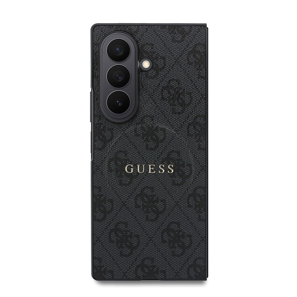 Galaxy Z Fold 8 Ultra Kılıf Guess Orjinal Lisanslı M-safe Şarj Özellikli 4G Desenli Yazı Logolu PU Deri Kapak Siyah