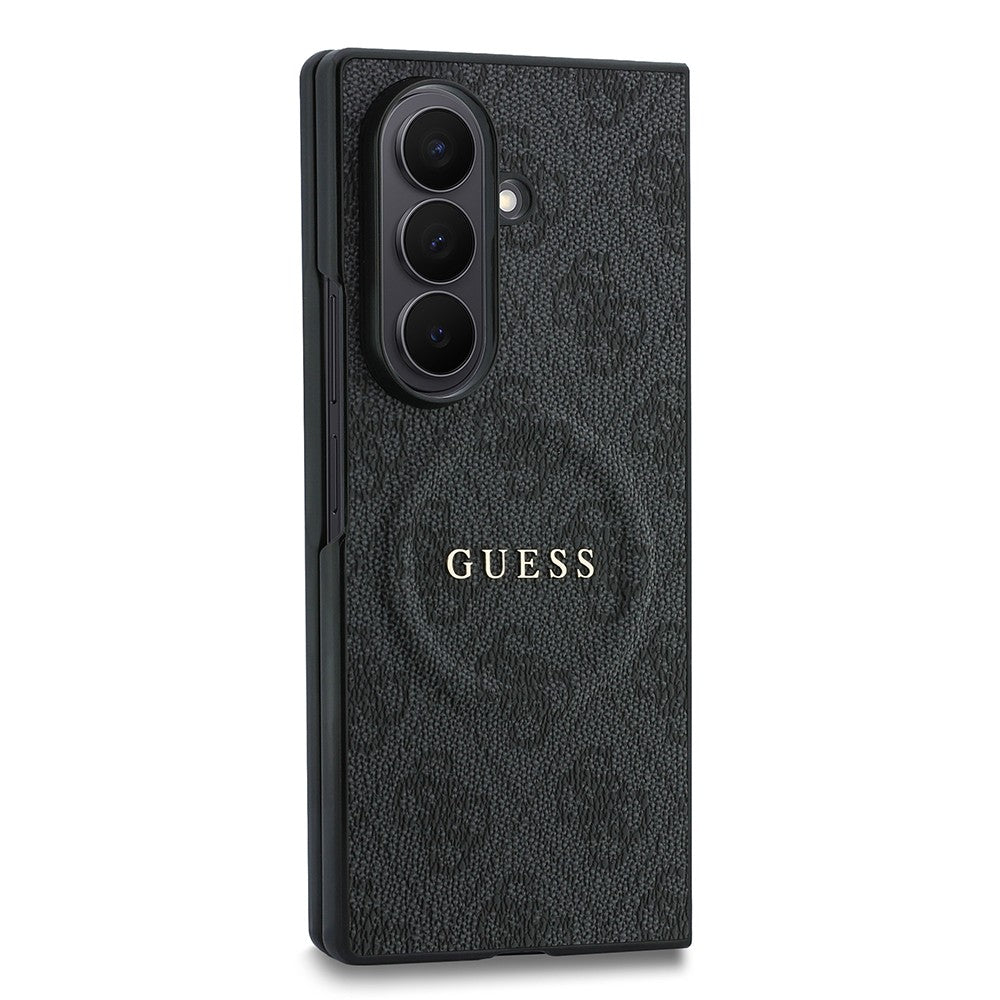 Galaxy Z Fold 8 Ultra Kılıf Guess Orjinal Lisanslı M-safe Şarj Özellikli 4G Desenli Yazı Logolu PU Deri Kapak Siyah