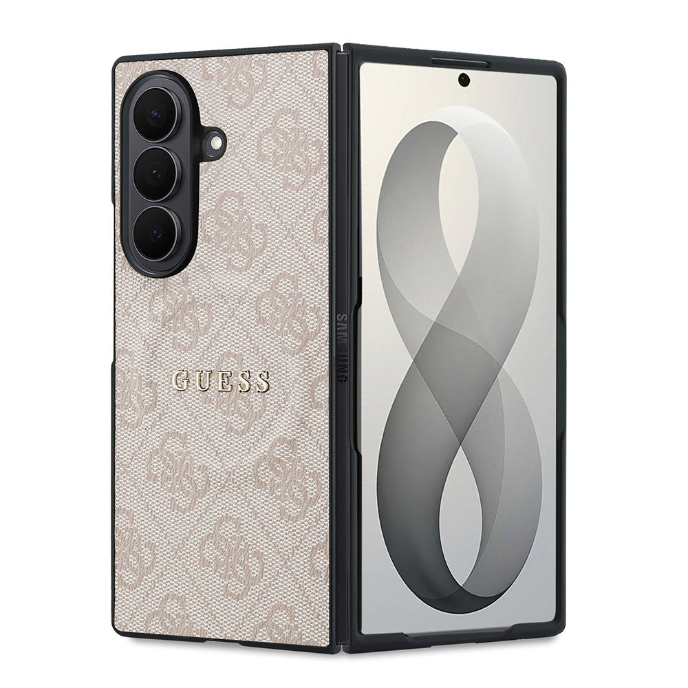 Galaxy Z Fold 8 Ultra Kılıf Guess Orjinal Lisanslı M-safe Şarj Özellikli 4G Desenli Yazı Logolu PU Deri Kapak Pembe