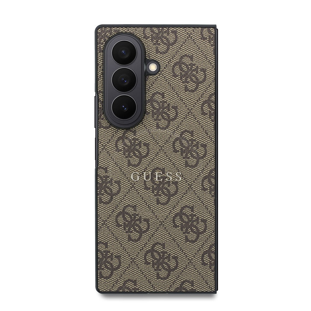 Galaxy Z Fold 8 Ultra Kılıf Guess Orjinal Lisanslı M-safe Şarj Özellikli 4G Desenli Yazı Logolu PU Deri Kapak Kahverengi