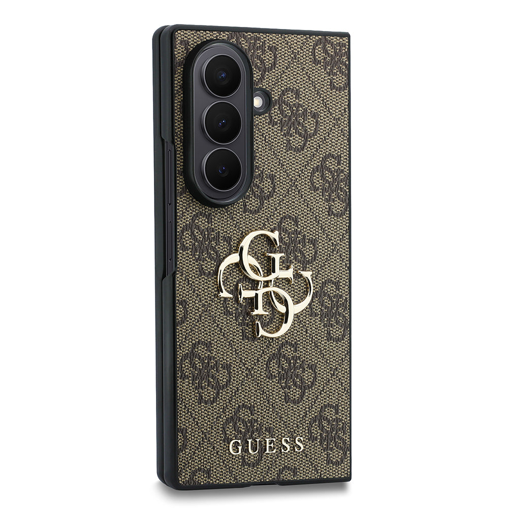 Galaxy Z Fold 8 Ultra Kılıf Guess Orjinal Lisanslı M-safe Şarj Özellikli PU Deri 4G Desenli Yazı Logolu Kapak Kahverengi