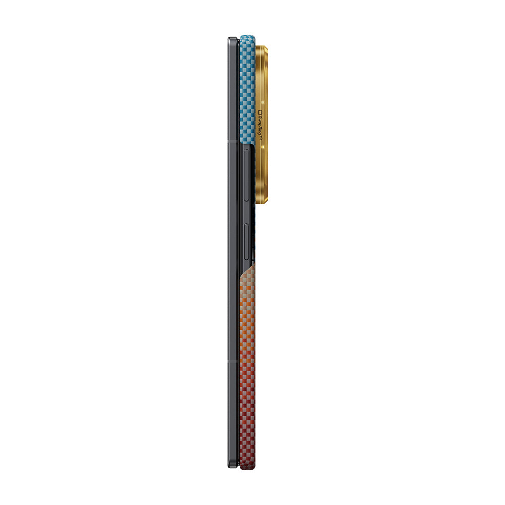 Galaxy Z Fold 8 Ultra Kılıf M-safe Şarj Özellikli Aramid Karbon Fiber Pitaka Sunset 2.0 California Dream Serisi Kapak Mavi-Kahverengi