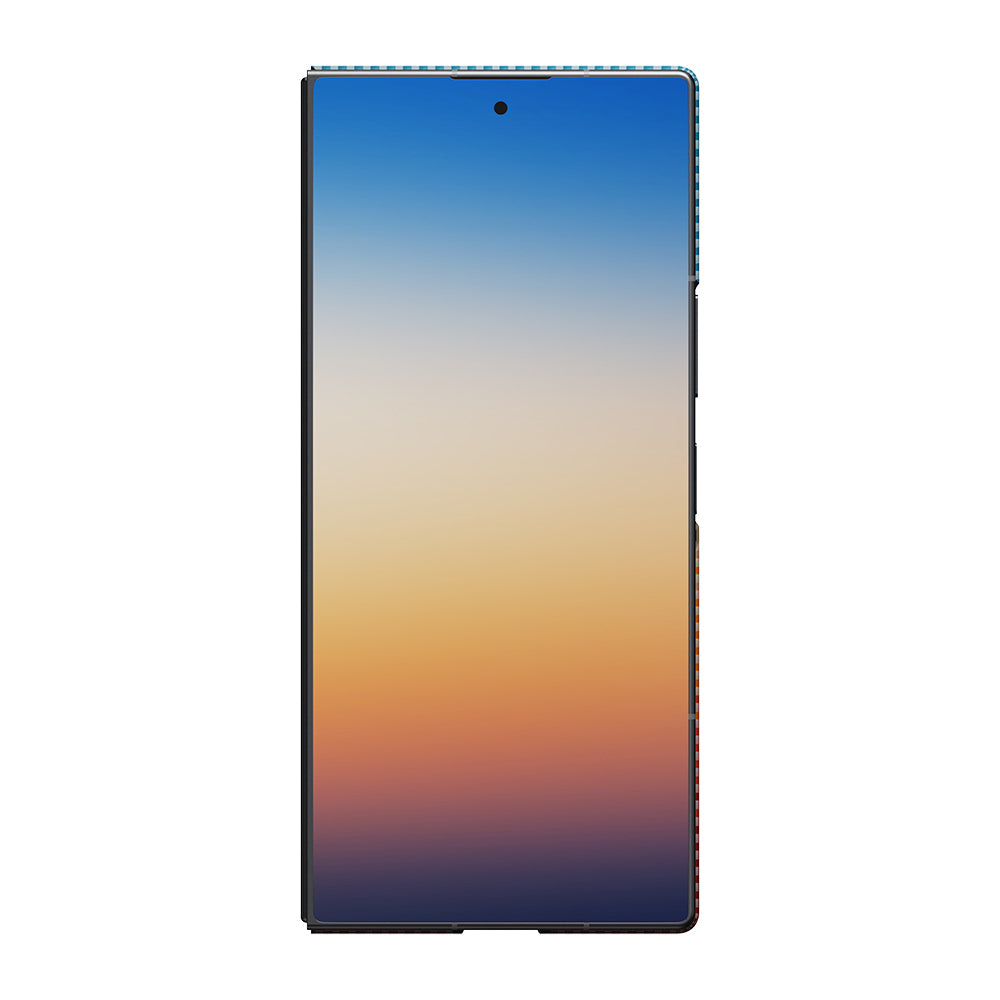 Galaxy Z Fold 8 Ultra Kılıf M-safe Şarj Özellikli Aramid Karbon Fiber Pitaka Sunset 2.0 California Dream Serisi Kapak Mavi-Kahverengi