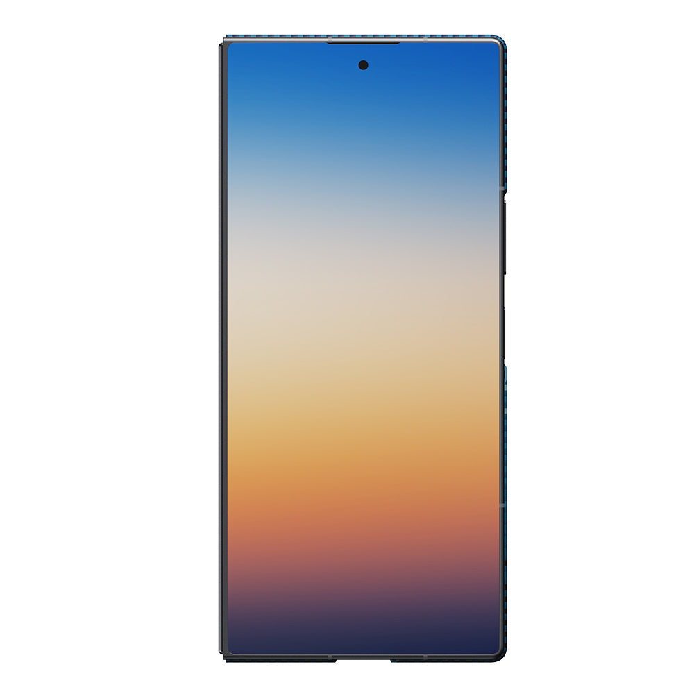 Galaxy Z Fold 8 Ultra Kılıf M-safe Şarj Özellikli Aramid Karbon Fiber Pitaka Tactile Woven Sunset-Moonrise Serisi Kapak Mavi