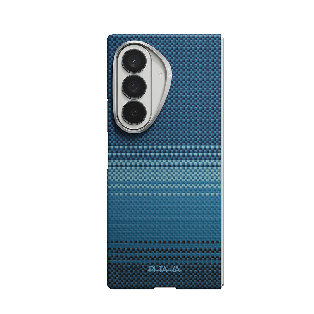 Galaxy Z Fold 8 Ultra Kılıf M-safe Şarj Özellikli Aramid Karbon Fiber Pitaka Tactile Woven Sunset-Moonrise Serisi Kapak Mavi